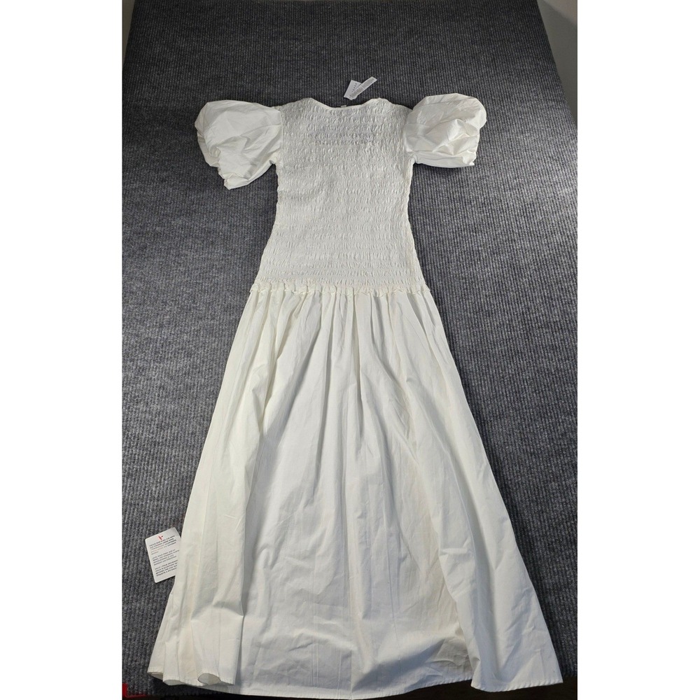 Topshop White Smocked Puff Sleeve Maxi Dress Cotton Square Neck NWT Size 4 - Picture 6 of 6